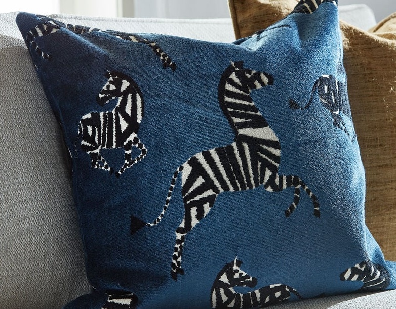 Regal Fabrics R-FINESSE Sapphire on Ethan Allen zebra pillow